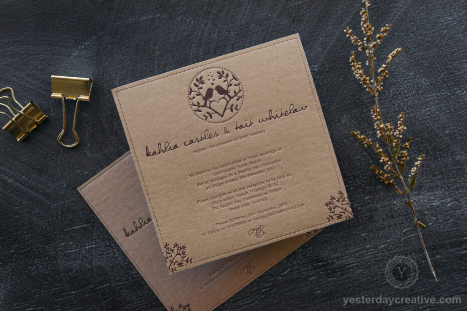 Yesterday Creative letterpress kraft bird monogram wedding invitation