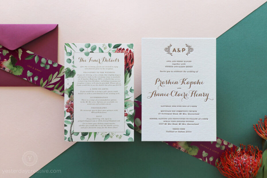 Yesterday Creative Letterpress Native Floral Wedding Stationery