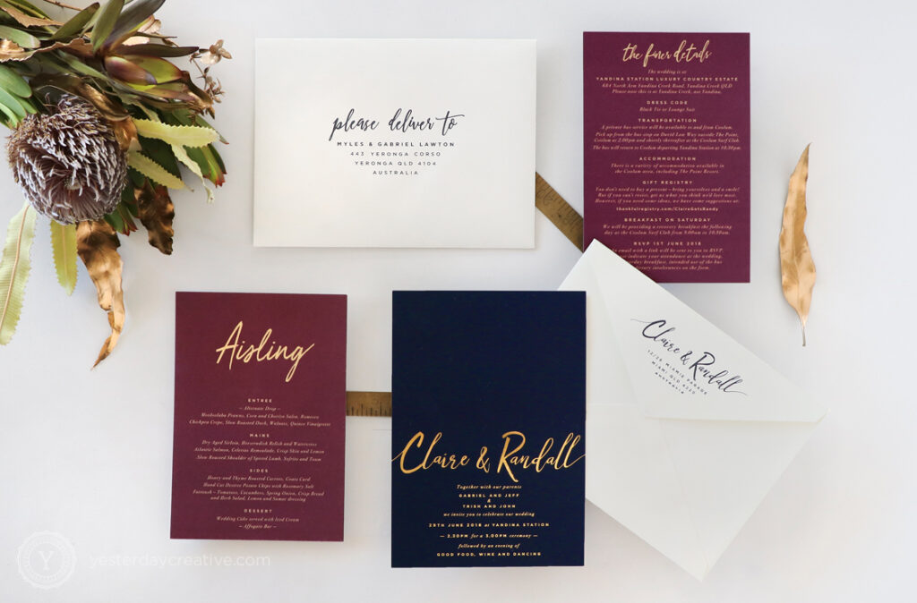 Yesterday Creative Letterpress Gold Foil Wedding Invitations