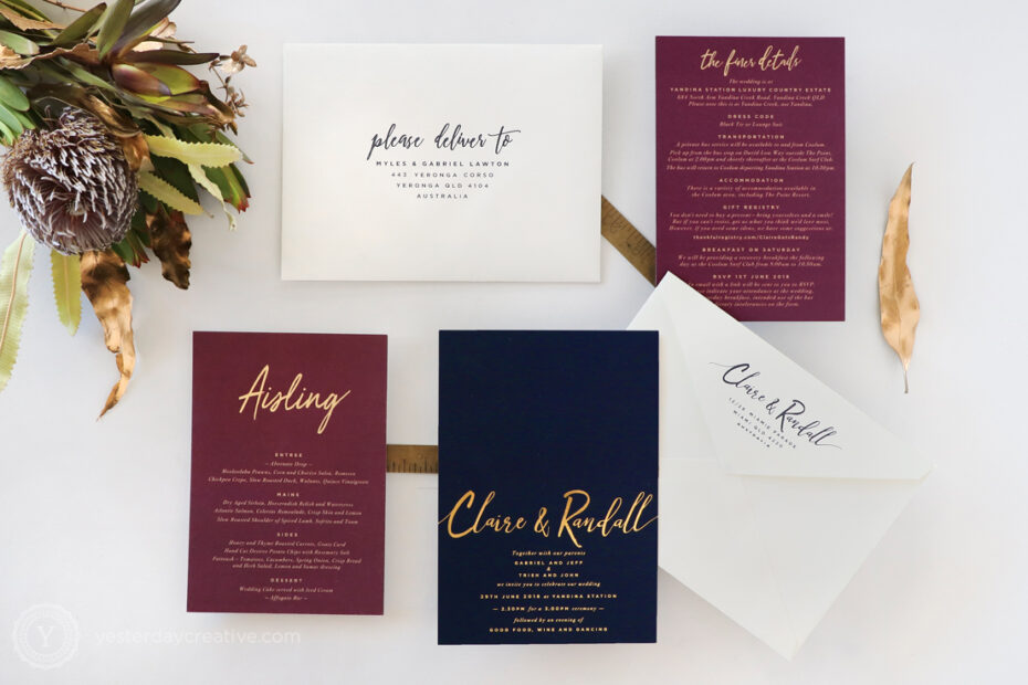 Yesterday Creative Letterpress Gold Foil Wedding Invitations