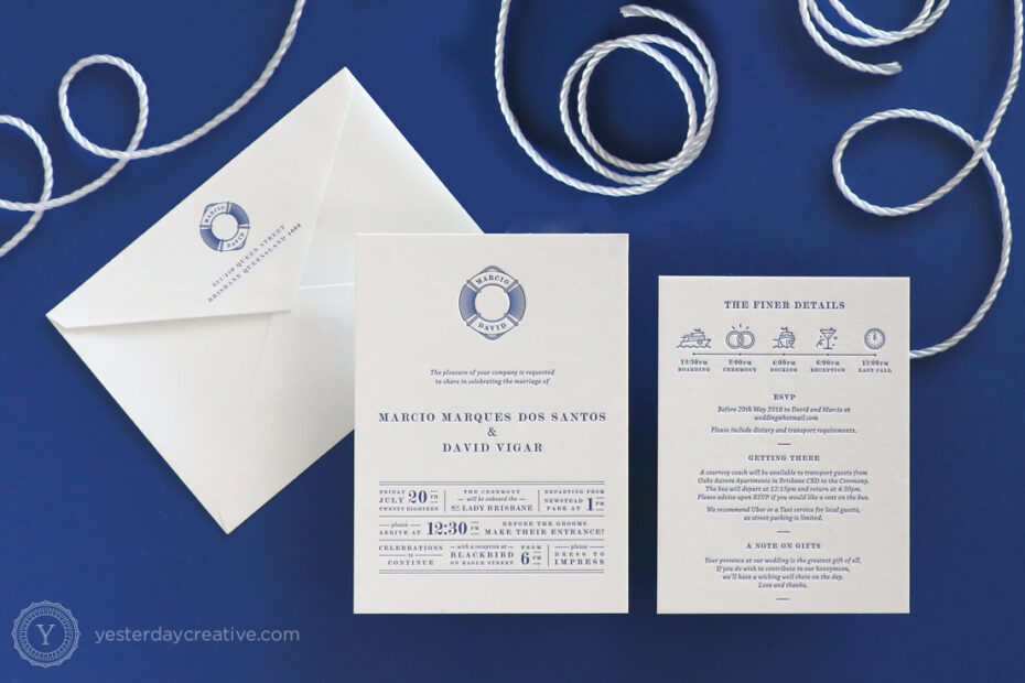 Yesterday Creative Letterpress Blue Same Sex Marriage Napkins Invitations Details Card Monogram Naudic Themed