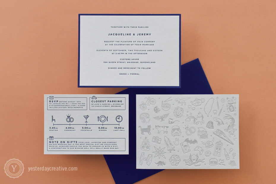 Yesterday Creative Letterpress Wedding Invitation suite - Jacqueline & Jeremy - Modern, Minimal, Grey Navy